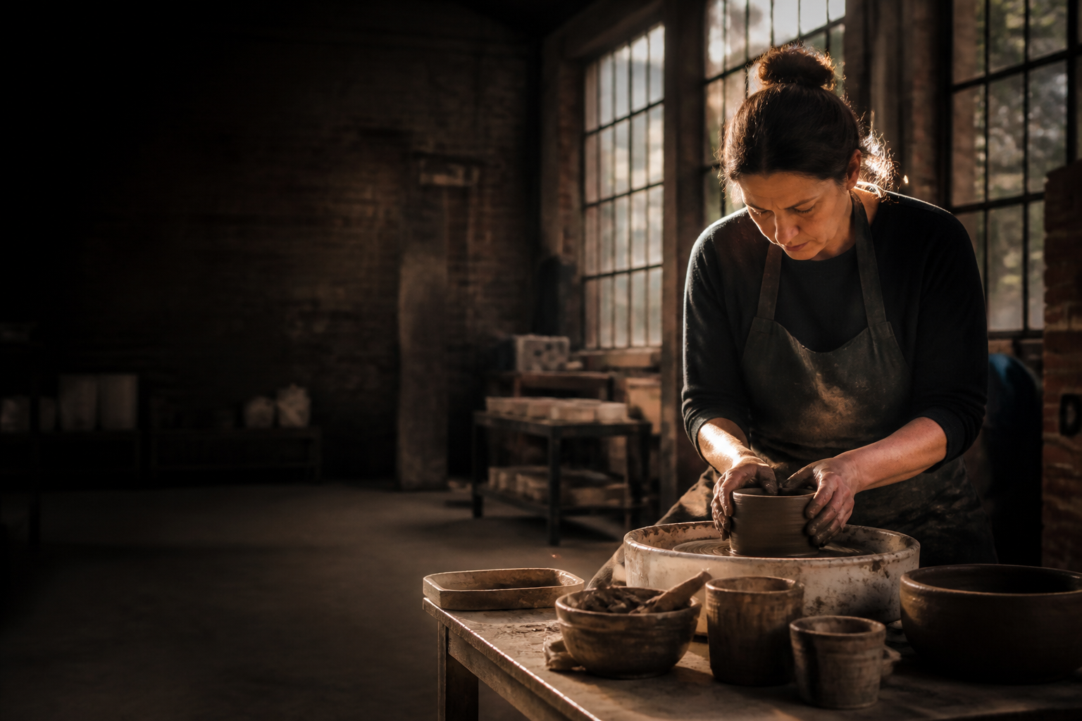 Céramiste au travail dans un atelier industriel